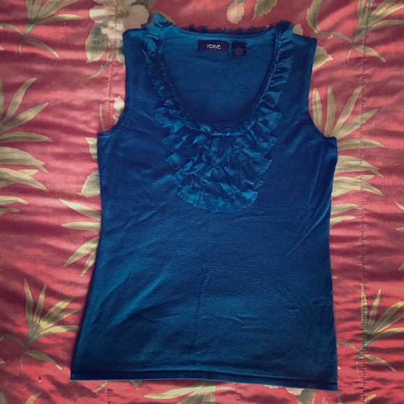 Aqua sleeveless ruffled top - Picture 1 of 5